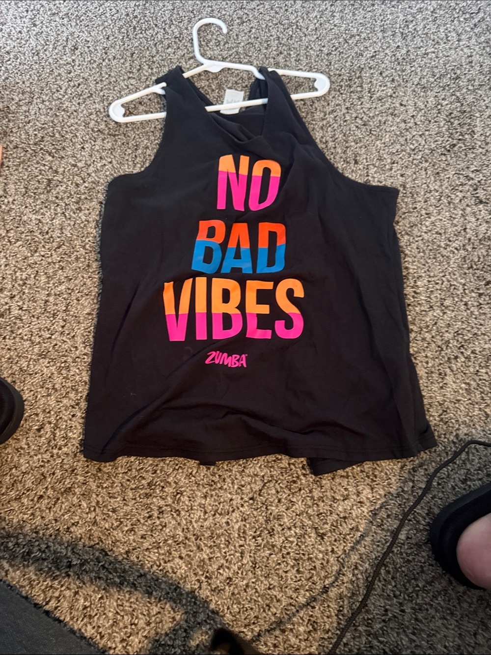 Zumba "No Bad Vibes" Black Tank with Neon Lettering